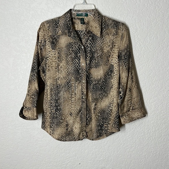 Lauren Ralph Lauren Animal Print Long Sleeve Button Down Blouse. Women’s PL EUC - Picture 1 of 5